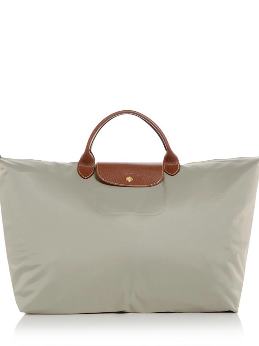 Longchamp Gray Nylon Tote with Brown Leather Trim